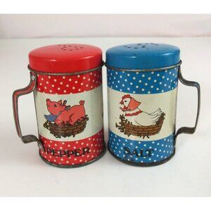 Vintage Country Tin Hen & Pig Salt & Pepper Shakers Hong Kong